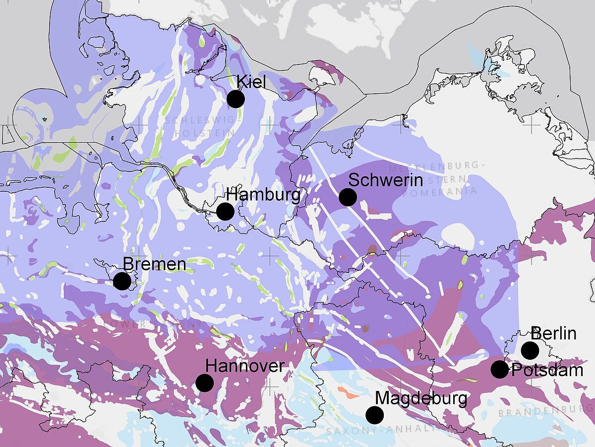 In Deutschland gibt es viele Gebiete, die aus rein geologischer Sicht, geeignete Endlagerstandorte sind. Teilgebiete in Norddeutschland gem. § 13 StandAG, © www.bge.de 