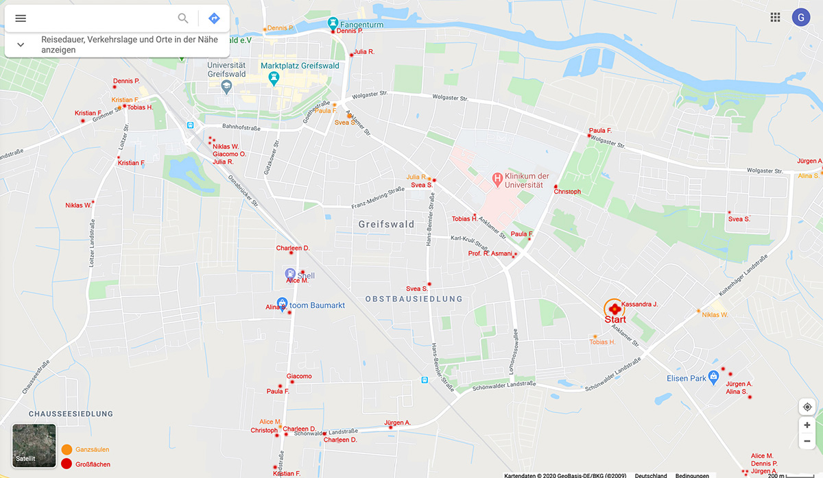 Karte mit Standorten der Kunstwerke ©Google