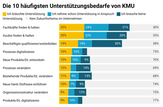 Grafik: Die 10 häufigsten Unterstützungsbedarfe von KMU, © Zukunftszentrum MV