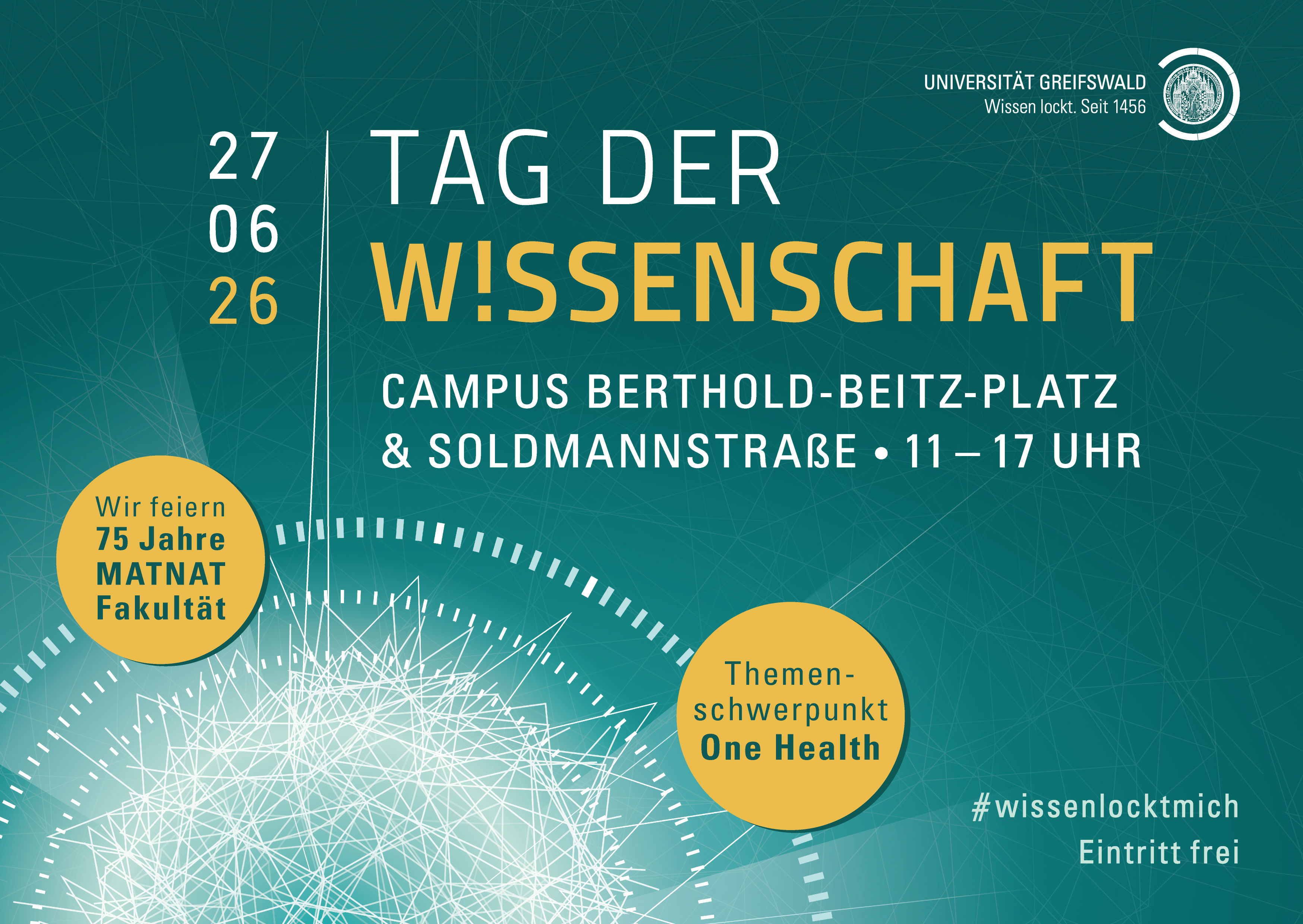 Tag der Wissenschaft 2026 Eine Info-Postkarte in dunkelgrün für den Tag der Wissenschaft 2026