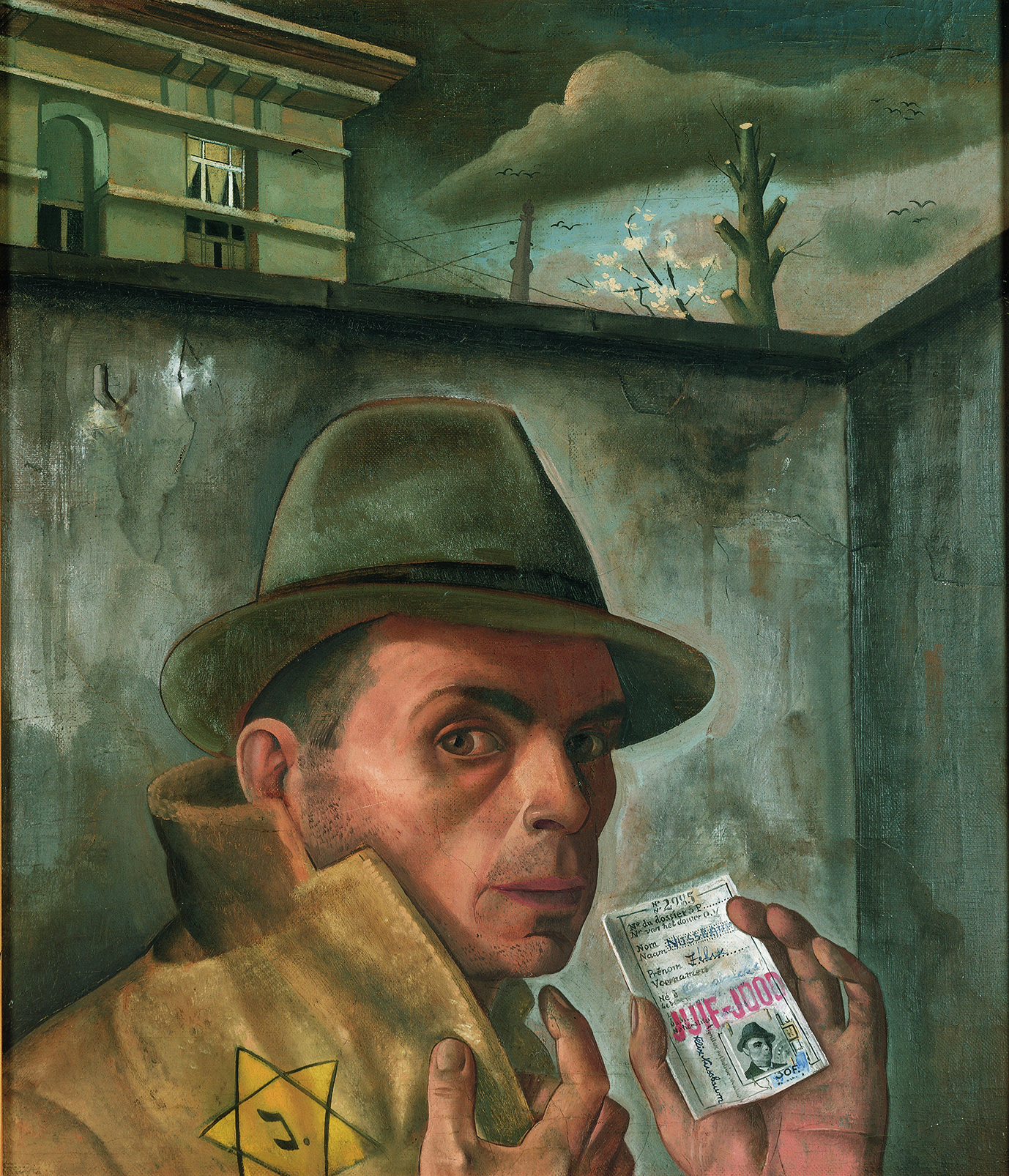 Felix Nussbaum, Selbstbildnis mit Judenpass, um 1943 Felix Nussbaum, Selbstbildnis mit Judenpass, um 1943, Öl auf Leinwand, 56 x 49 cm | Felix-Nussbaum-Haus Osnabrück, Leihgabe der Niedersächsischen Sparkassenstiftung