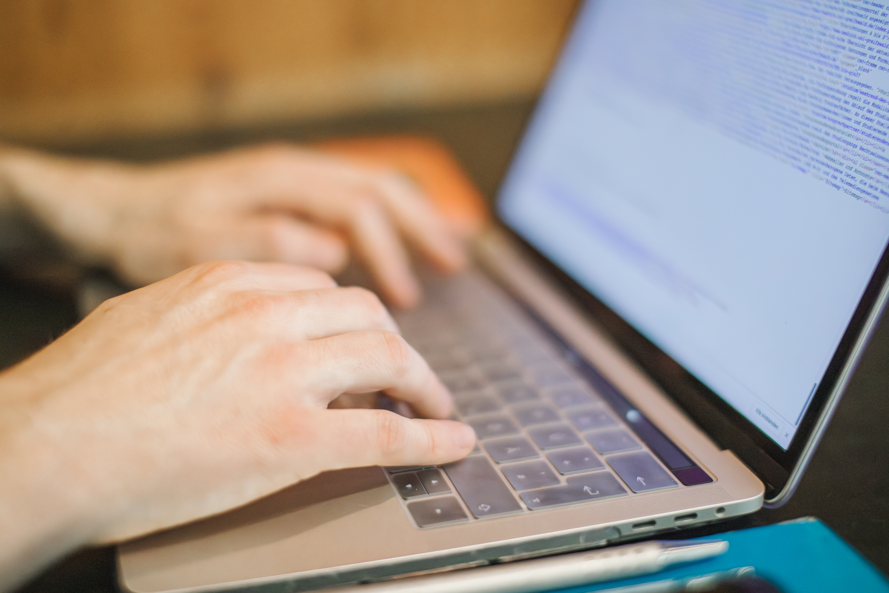 Eine Person sitzt an einem Laptop-Monitor und informiert sich über die Wahlen  des Senats und der Fakultätsräte an der Universität Greifswald.