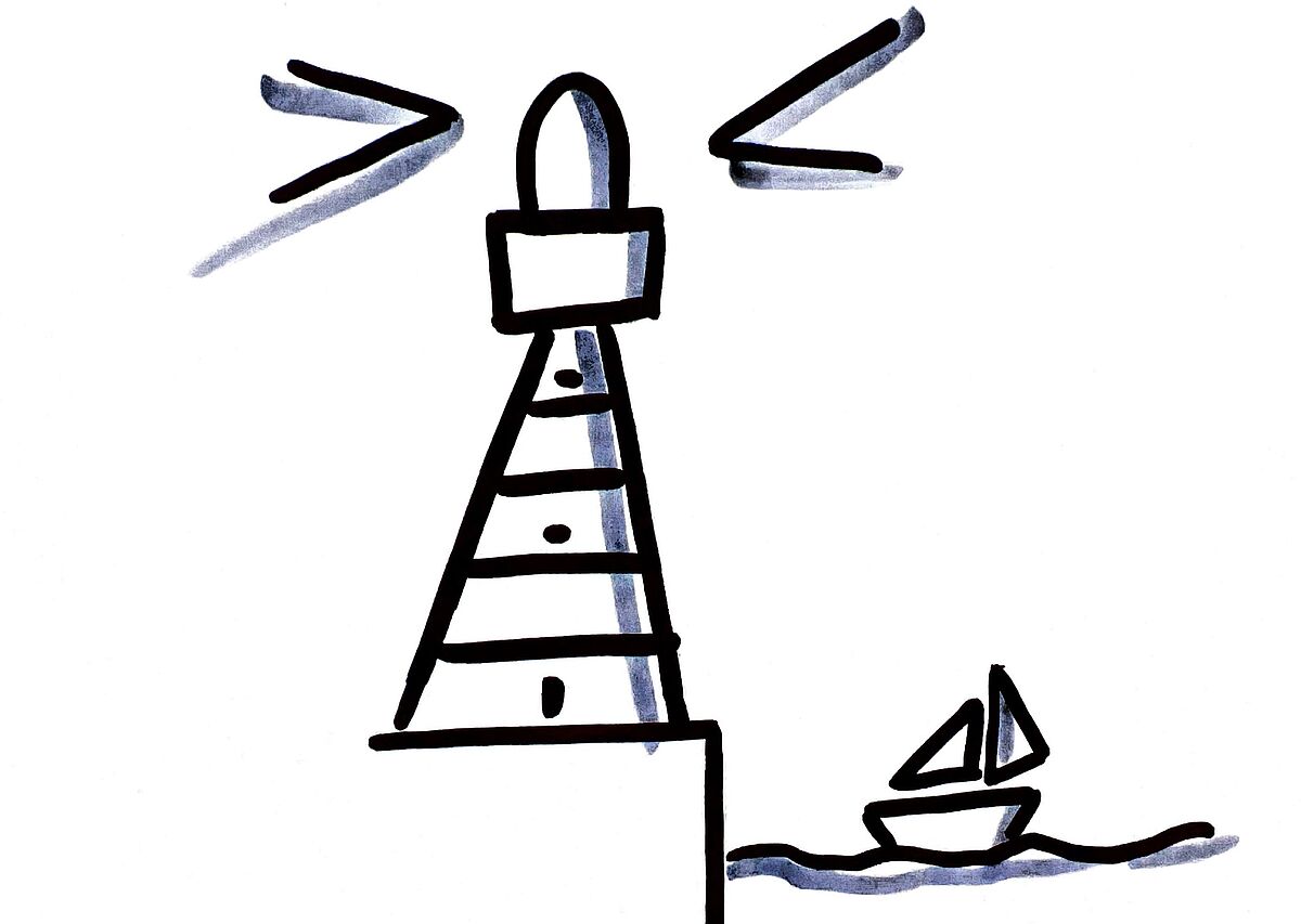 Das Logo zeigt einen Leuchtturm und ein Segelboot.