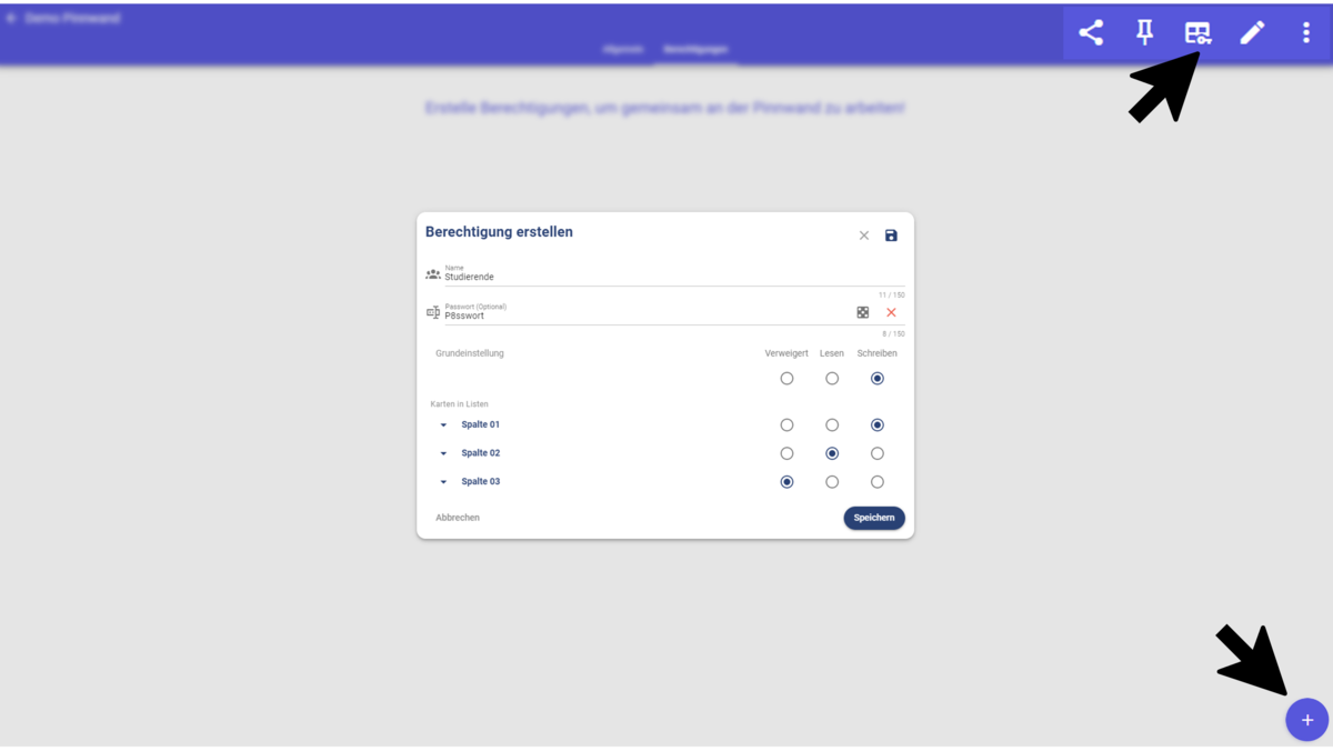 Create access levels for TaskCards pinboards, incl. password 