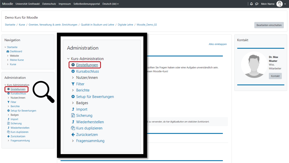 "Edit settings" in the Moodle theme Classic