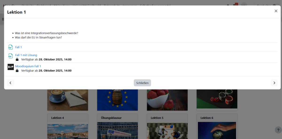 Beispielübersicht einer Lektion