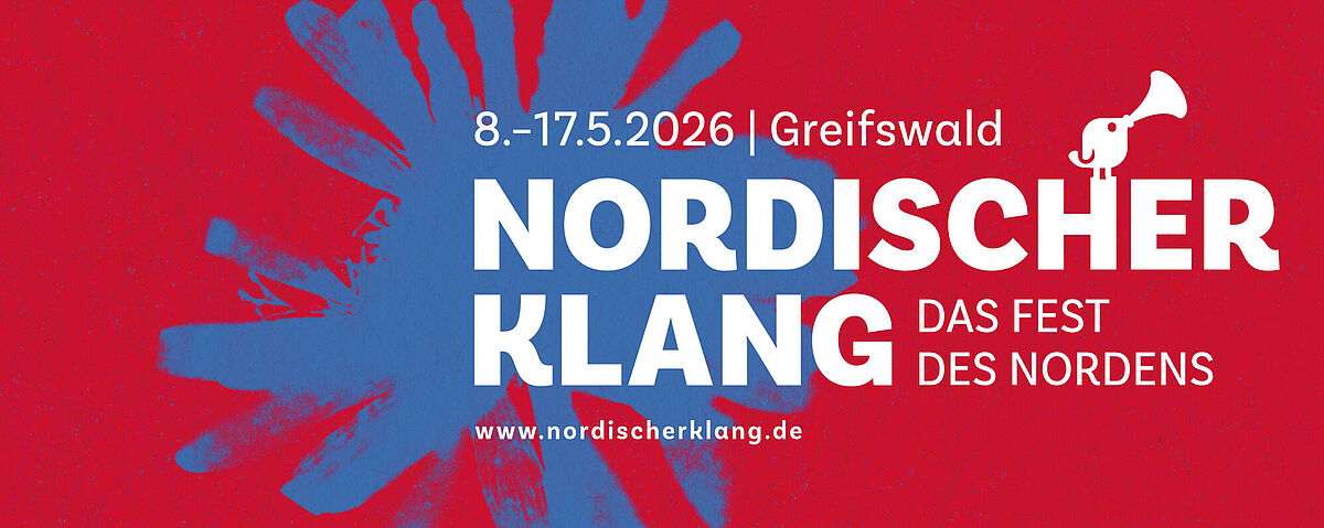 Nordischer Klang Banner Zu sehen ist ein banner des Festivals Nordischer Klang in rot mit blauen Akzenten.