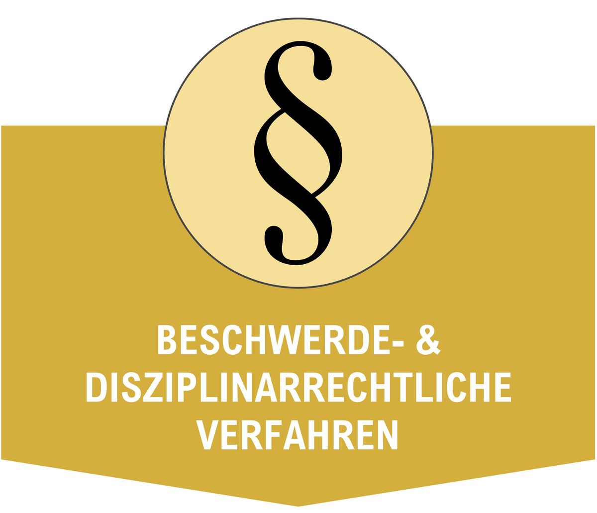 Das Bild zeigt das Zeichen "§", darunter steht geschrieben "Beschwerde- und Disziplinarrechtliche Verfahren"