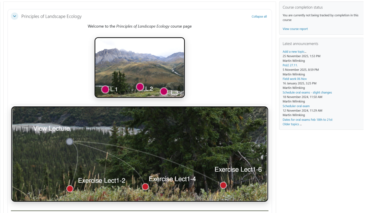 Startseite Moodlekurs mit Lernkarte gestaltet