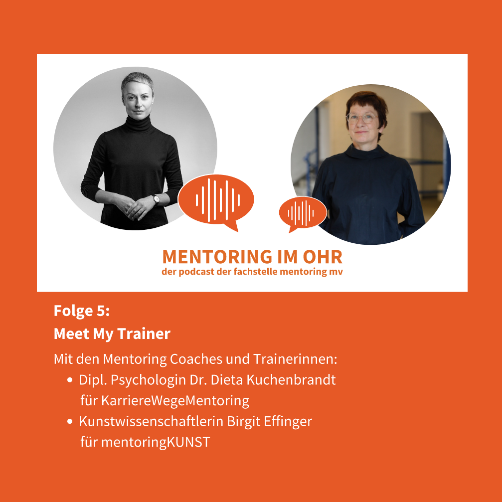 Foto von Dipl. Psychologin Dr. Dieta Kuchenbrandt für KarriereWegeMentoring und Kunstwissenschaftlerin Birgit Effinger für mentoringKUNST mit dem Logo "Mentoring im Ohr".
