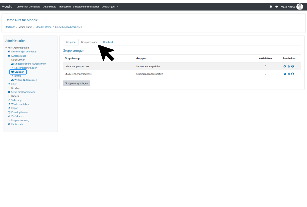 Adjust settings for groupings in the Moodle course