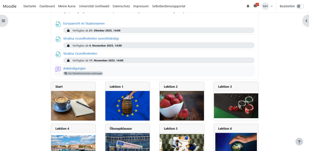 Übersicht Moodlekurs