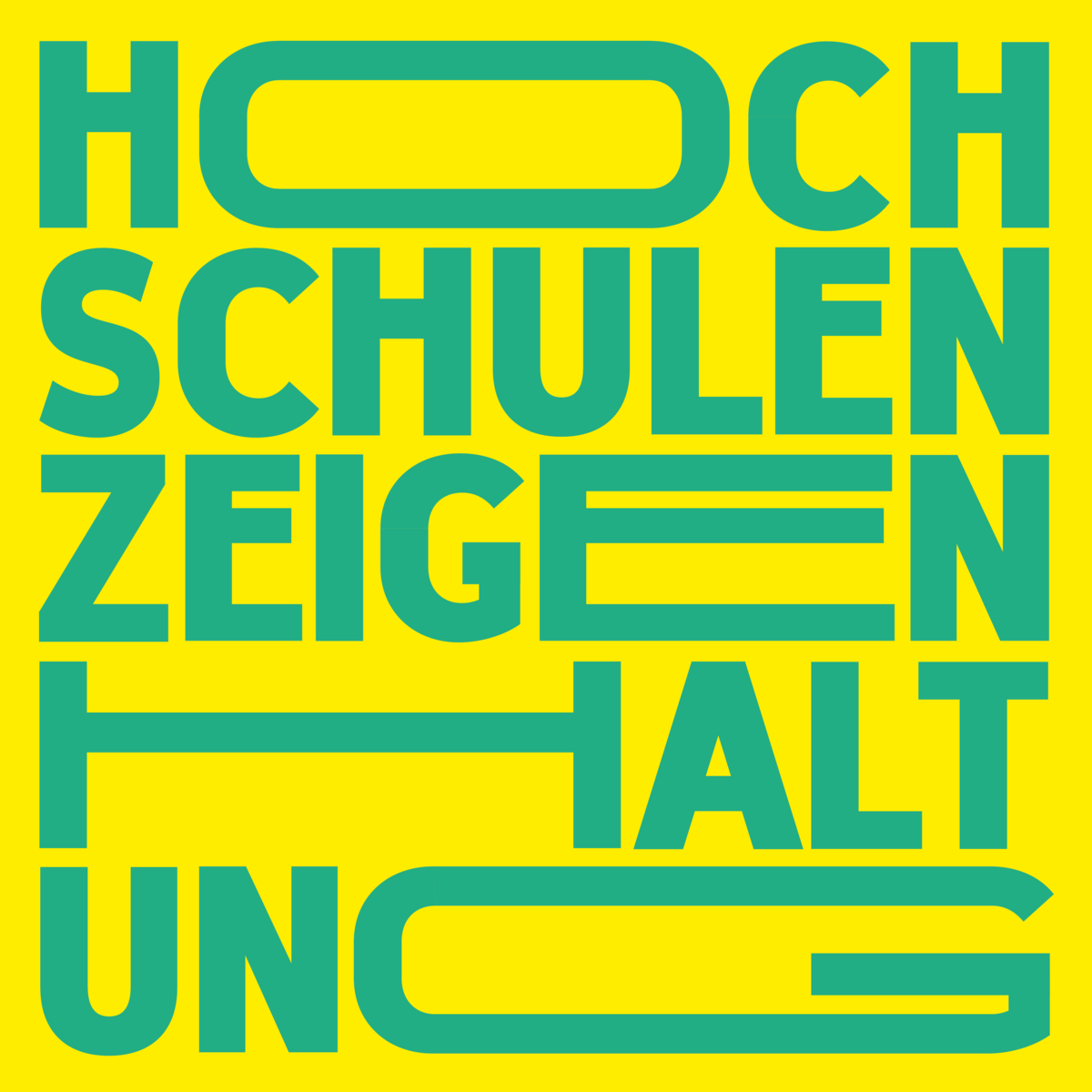 Grafik / Gelbes Papier mit grüner Schrift: Kampagne „Hochschulen zeigen Haltung!“