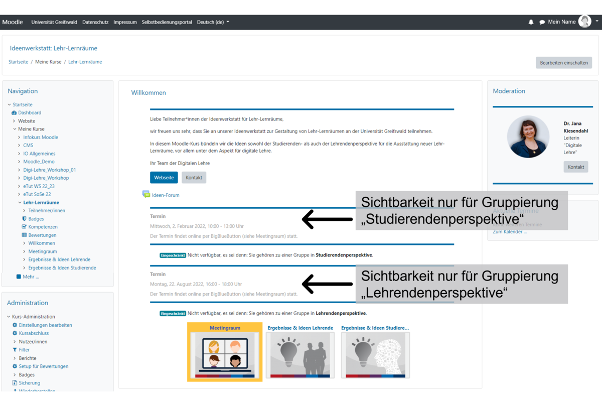 Use groupings in the Moodle course to define what is displayed