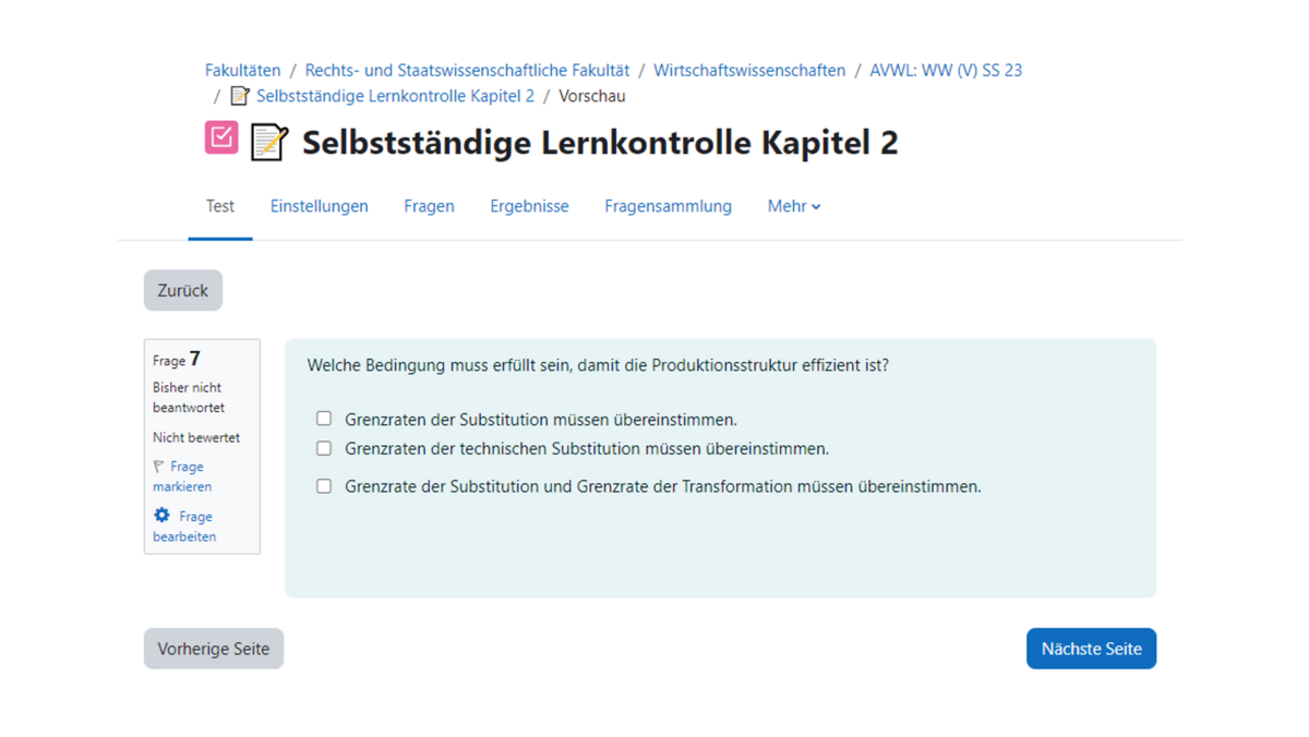 Lernkontrolle im Moodle-Kurs