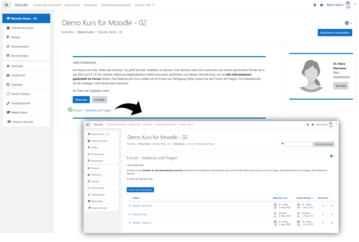 Downsized Moodle course as a forum