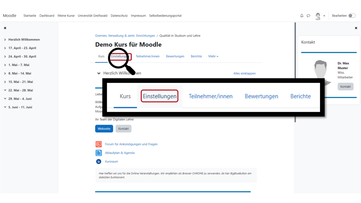 "Einstellungen bearbeiten" im Moodle-Darstellungsdesign Boost