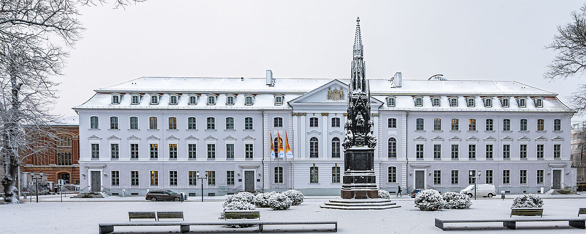 The University Main Building and the Rubenowplatz covered in snow