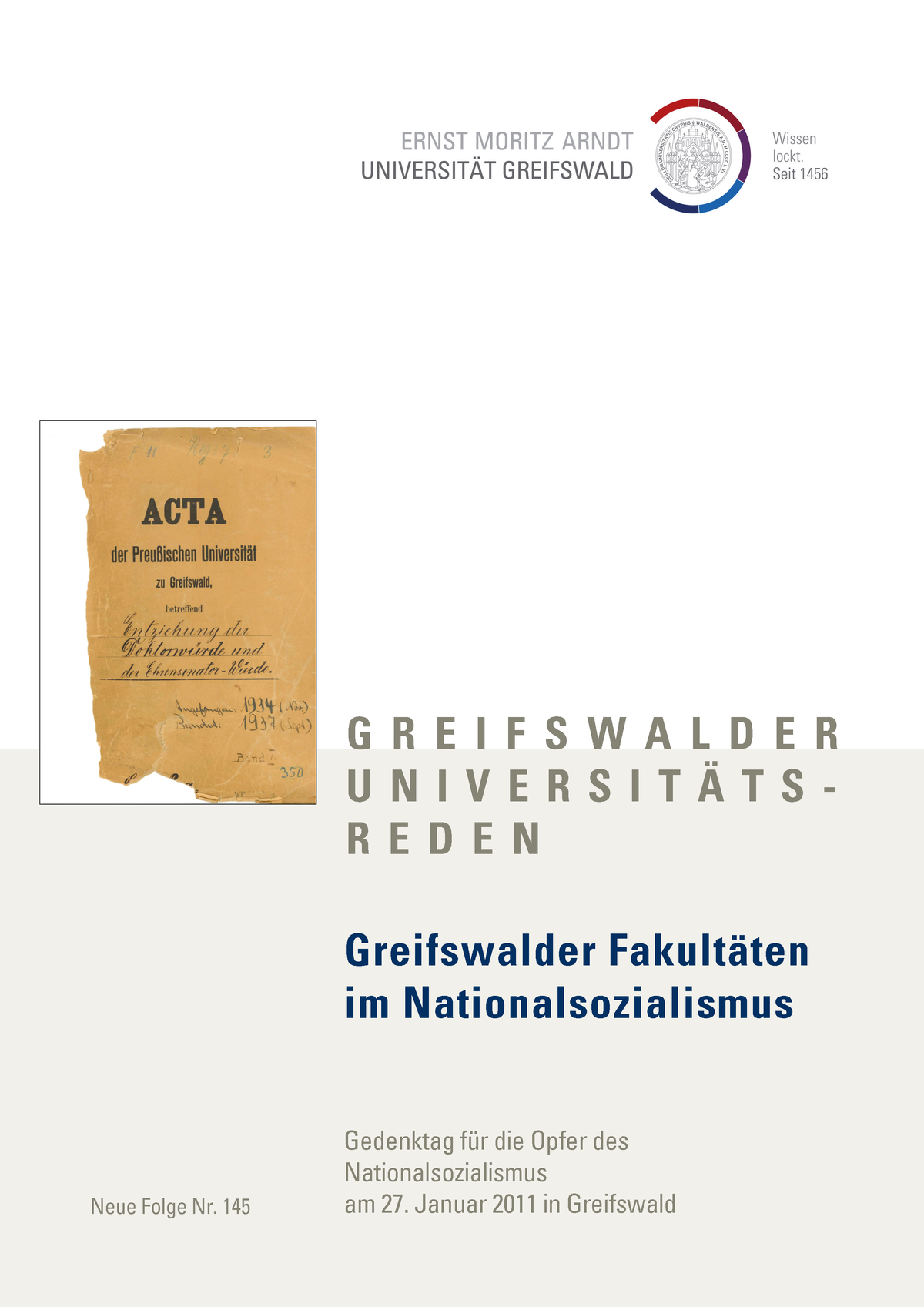 Cover Broschüre Gedenktag 2011 - ©Universität-Greifswald