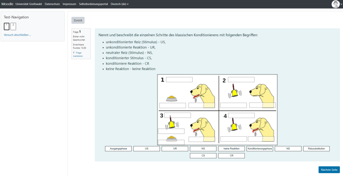 Screenshot von einer Multiple-Choice Frage in Moodle Test