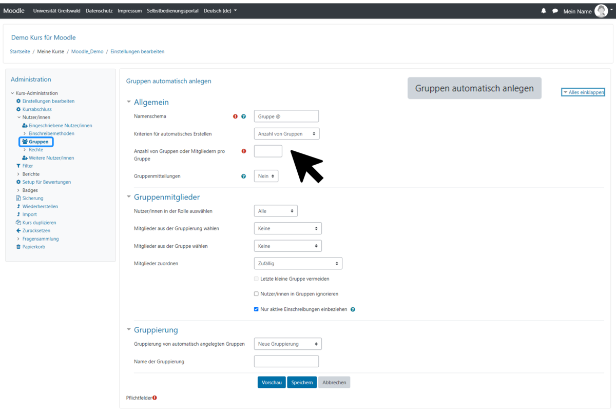 Automatic creation of groups in the Moodle course